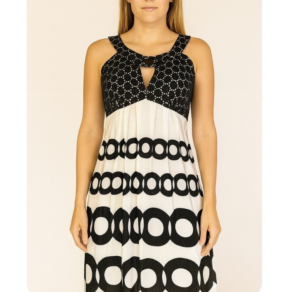 Jax dress Silk Geometric Circle Retro Gambit Holiday Size 8black/white excellent